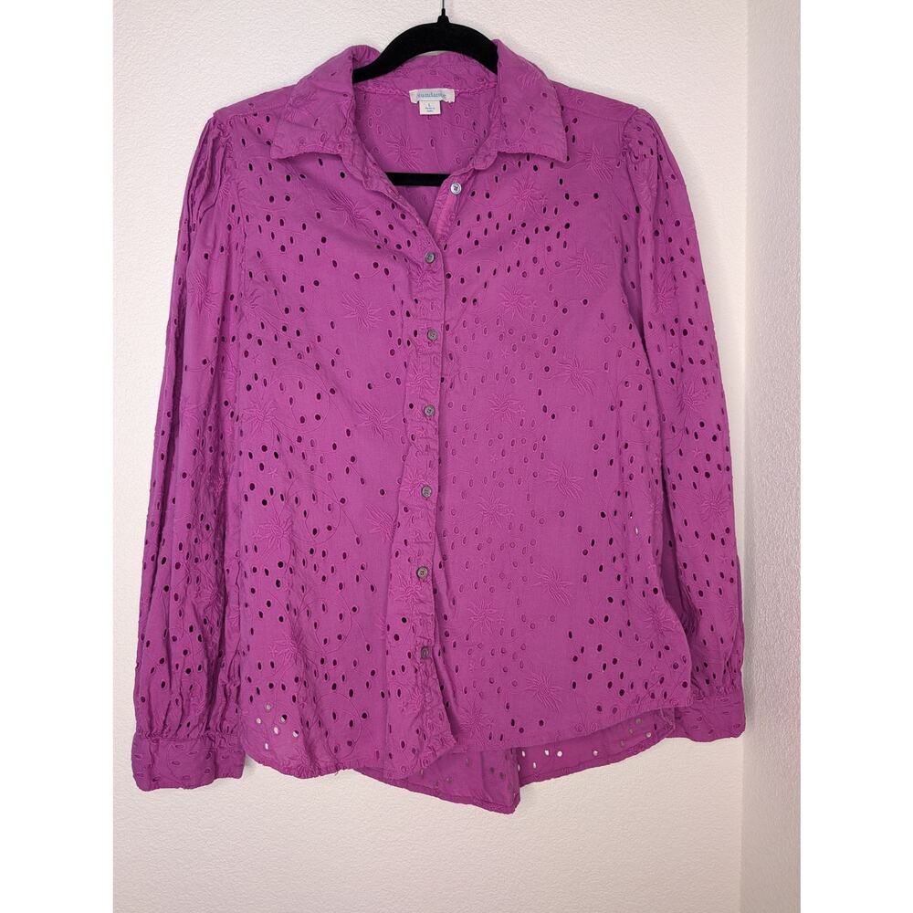 Sundance Catalog Pink Embroidered Eyelet Blouse Floral L Coquette Spring Summer